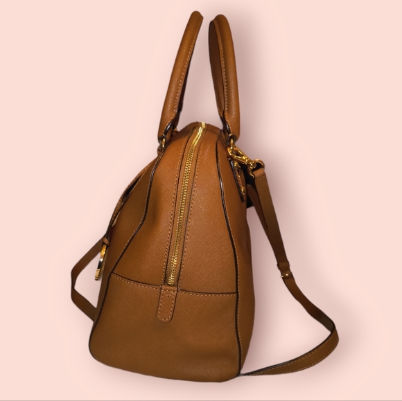 Michael Kors Medium Dome Signature Leather Dome X Crossbody Satchel in Camel - Picture 6 of 15